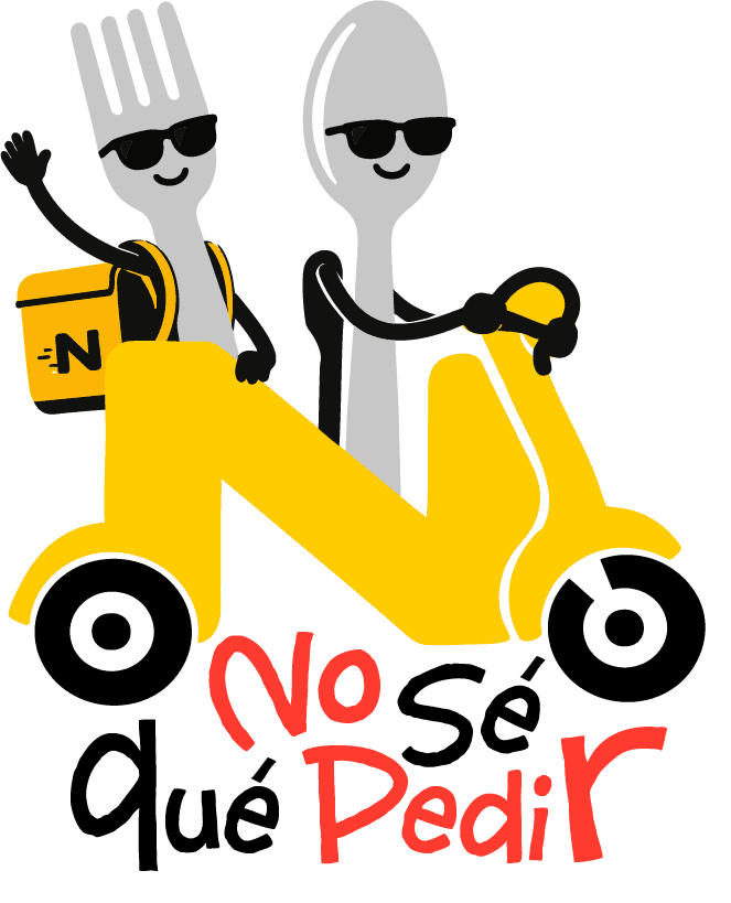 Ilustración de las mascotas de NoSéQuéPedir en moto de reparto